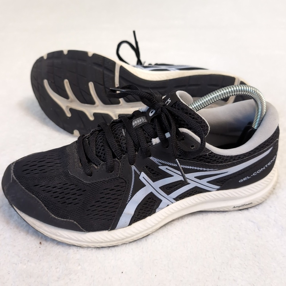 Size 9.5 ASICS Gel Contend 7 Black Lilac Opal Running Shoes 1012A911 Good Cond.